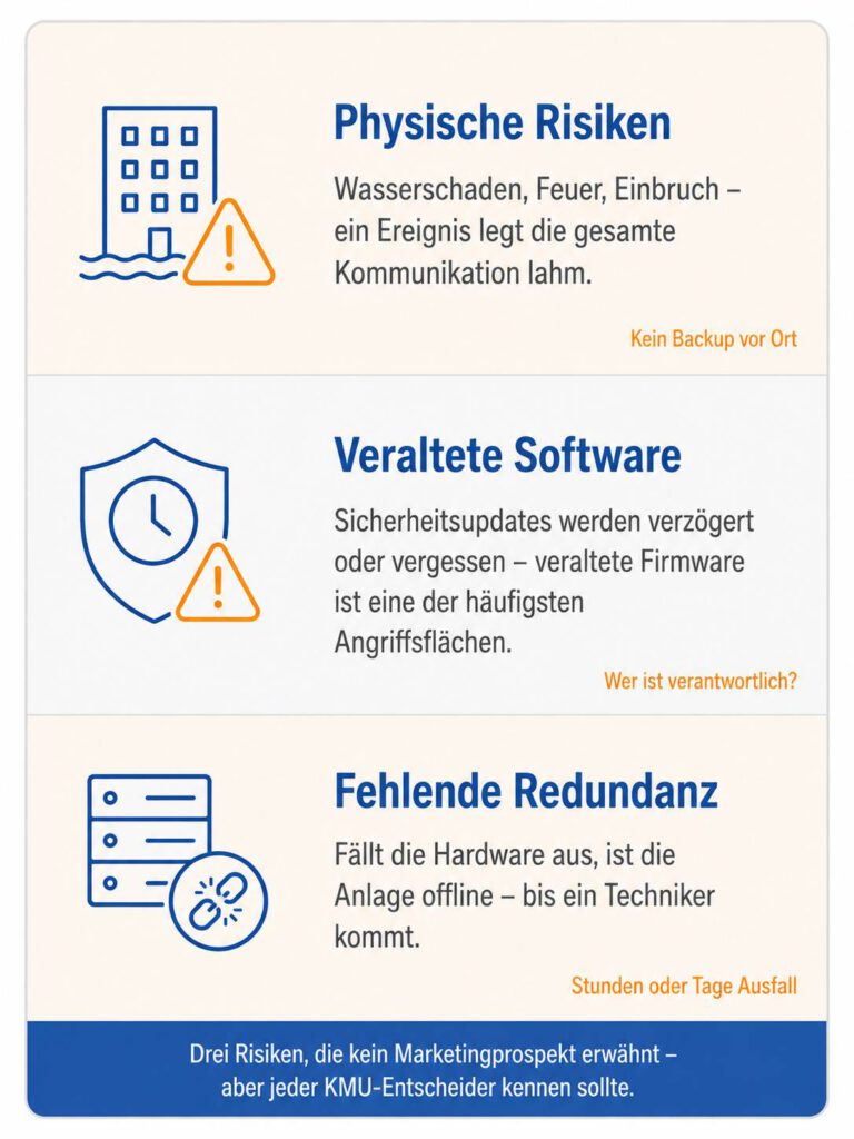 Drei unterschätzte Sicherheitsrisiken einer Telefonanlage vor Ort – Wasserschaden, veraltete Software, fehlende Redundanz