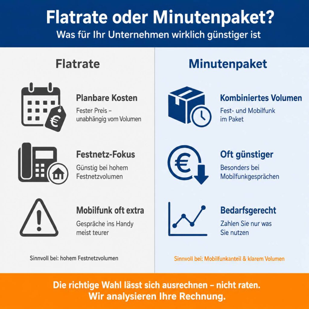 Flatrate oder Minutenpaket – Vergleich für KMU-Festnetzanschlüsse